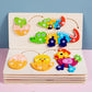 Wooden animal growth evolution 3D jigsaw puzzle with colorful numbered pieces on base board