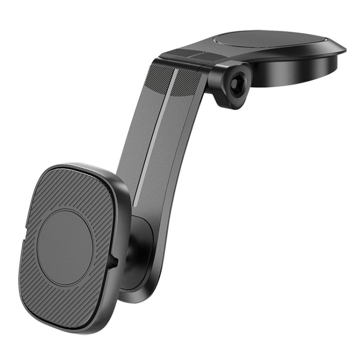 Black magnetic car phone holder with adjustable arm and textured circular mount
