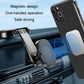 Black magnetic phone holder attached to car air vent with textured magnetic pad