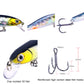Floating fish lure detail with treble hooks, realistic eyes, and clear lip