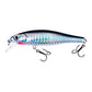 Floating minnow fake bait lure in silver blue with rainbow shine, transparent lip, treble hooks