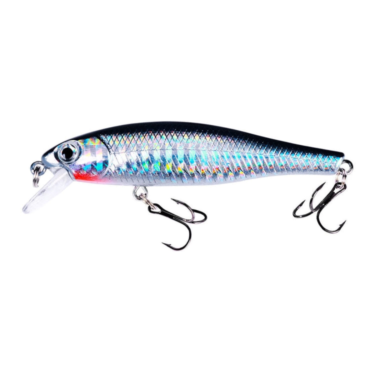 Floating minnow fake bait lure in silver blue with rainbow shine, transparent lip, treble hooks