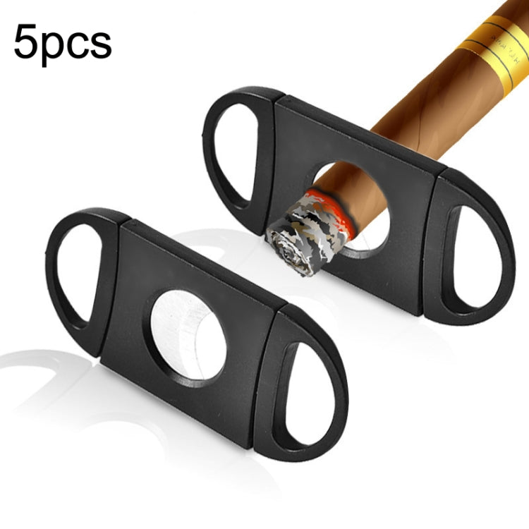 Set of 5 black cigar scissors/crushers with circular rings and silver double-edge blades