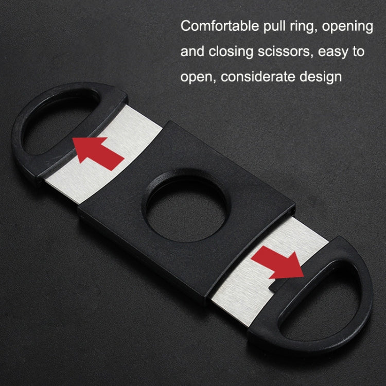 Black cigar scissors with comfort pull rings and silver double-edge blades
