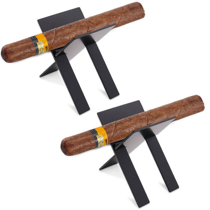 Folding cigarette holder set of two with brown grip sleeves and black metal stand
