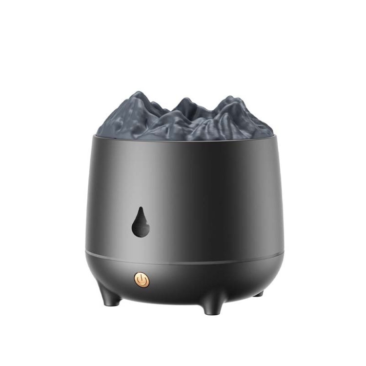 Black tabletop simulation flame humidifier with glowing night light and faux flame top