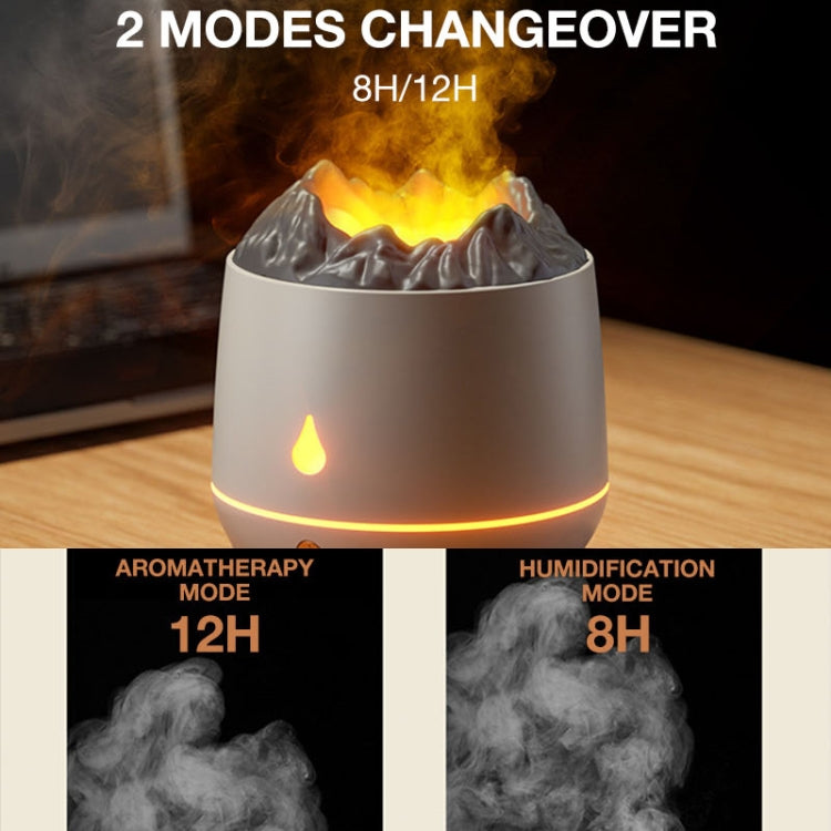 White simulation flame humidifier producing mist with warm amber glow through flame light