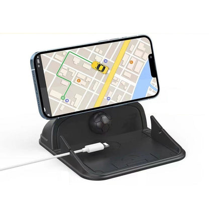 Black silicone dashboard phone navigation bracket with phone mounted