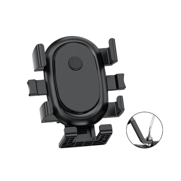 Black motorcycle phone holder side view with oval mount and multiple grip tabs