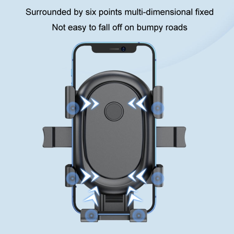 Black motorcycle phone holder with secure multi-point clamping around a phone