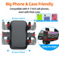 Black phone holder with wide cradle fit and adjustable clamp spacing for cases