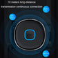 Round Bluetooth receiver with blue-lit power button and metal rim