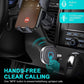 Bluetooth car audio receiver with blue-lit ring button near vehicle console