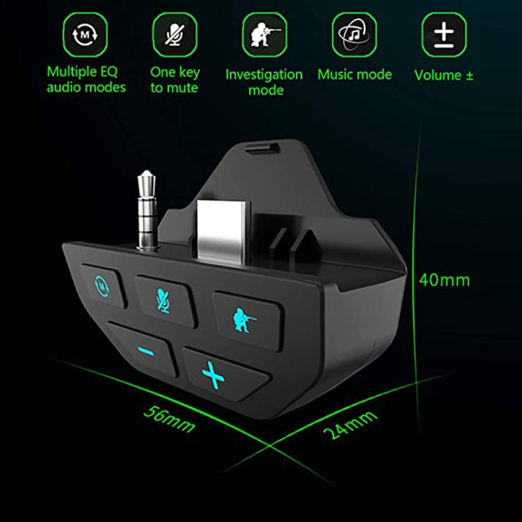Black gamepad sound enhancer adapter with EQ icon buttons and volume +/–