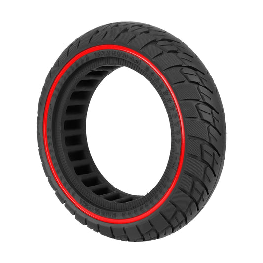 10 x 2.5 in solid rubber scooter tire, black tread with red rim edge line