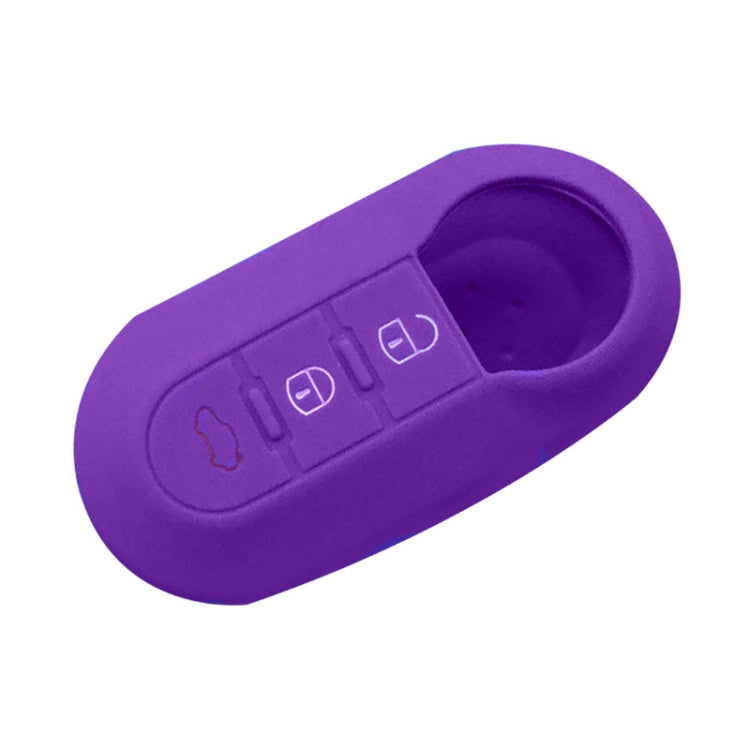 Purple silicone 3-button folding remote key fob case with button icons