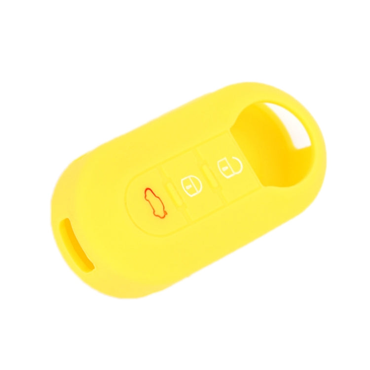 Yellow silicone 3-button folding key fob case with visible button icons