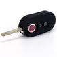 Black silicone 3-button folding key fob case with red lock button and key blade