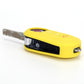 Yellow silicone 3-button folding key fob case with metal key blade and buttons