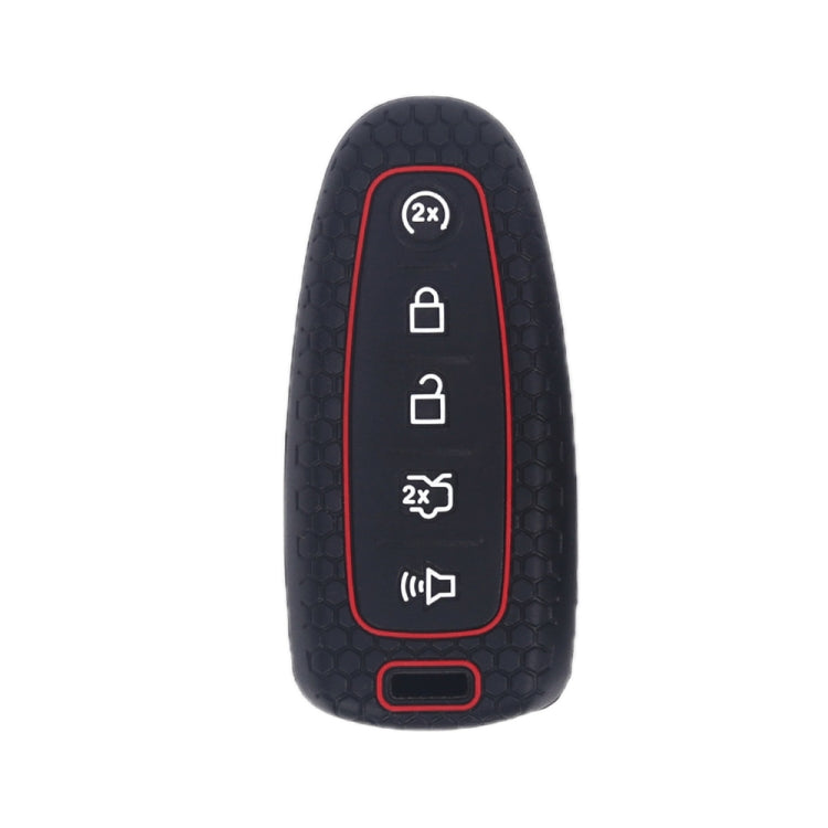 Silicone key fob case for 5-button remote, dark with red trim and cutout button