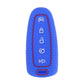 Silicone key fob case for 5-button remote, blue with red trim and icon panel