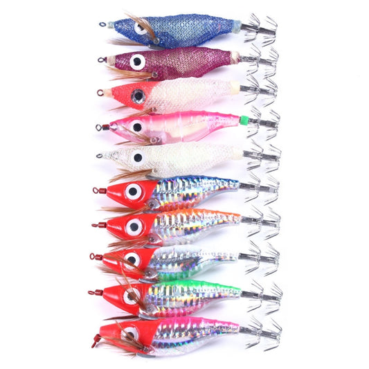 Colorful squid-style needle fishing lures with barbed hooks, bagged set