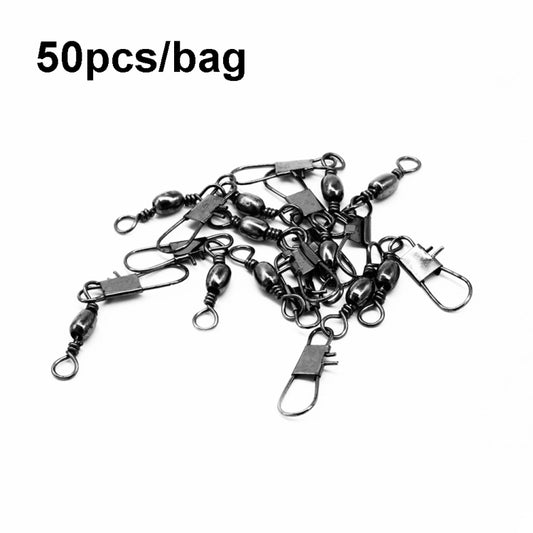 Black 8-shape swivel loop B-pin connectors with latch clips, 50 pcs per bag