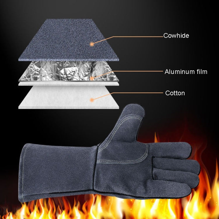 Insulated heat gloves with layered protection: cowhide, aluminum film, cotton