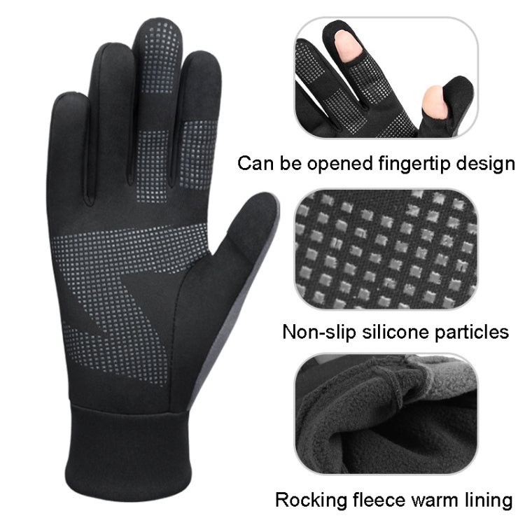 Black open-fingertip gloves with non-slip silicone dots and warm fleece lining