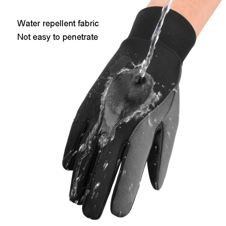 Black waterproof cycling gloves with water beading on the palm and fingers