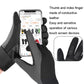 Black open-fingertip gloves using fingertips on a smartphone touchscreen