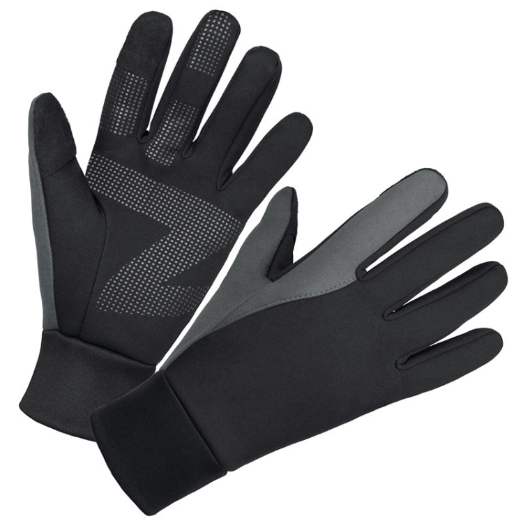 Two black cycling gloves with open fingertips and dotted anti-slip palm design
