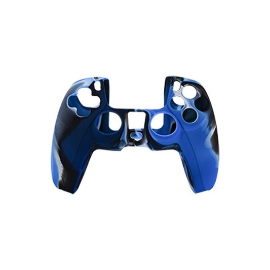 Blue camouflage silicone PS5 controller cover with analog and button cutouts.