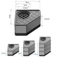 Grey appliance floor pad set with round vent grille, shown with size measurements