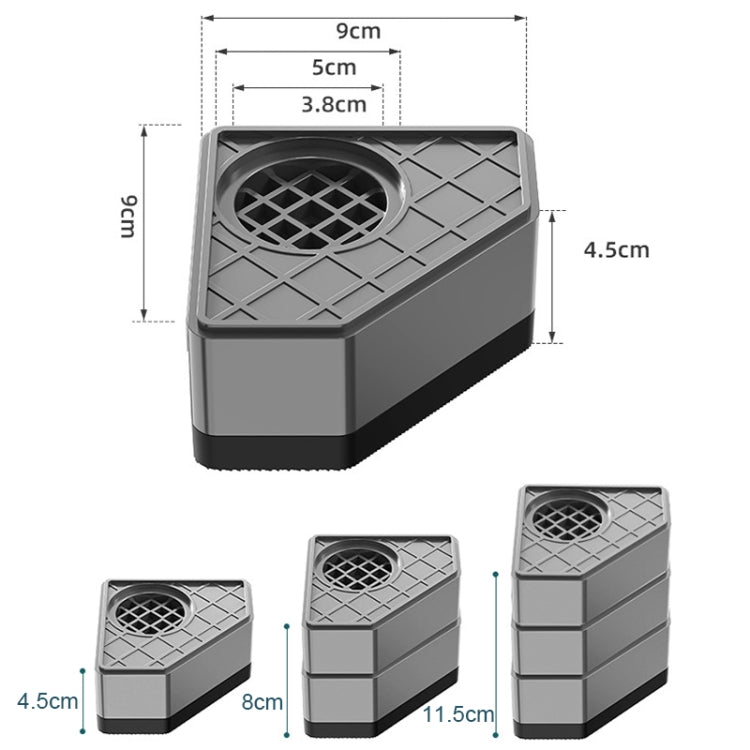 Grey appliance floor pad set with round vent grille, shown with size measurements