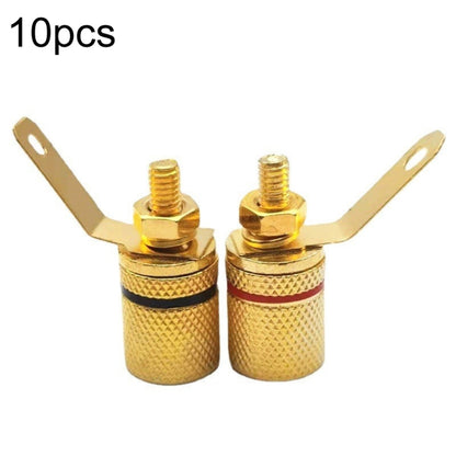 Gold-plated 4mm banana plug terminals with red/black bands, spade connectors (pair)