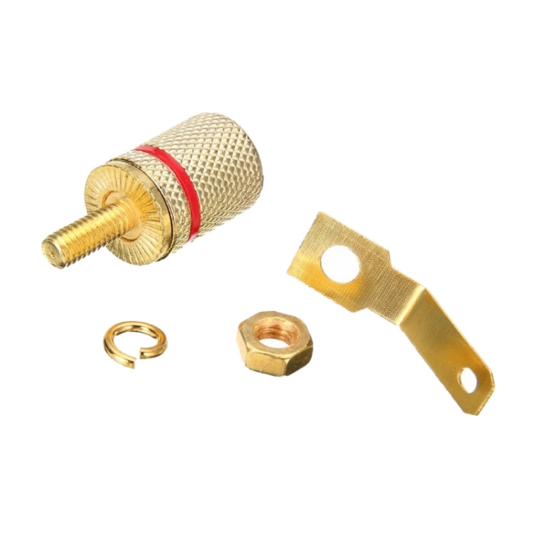 Gold-plated 4mm banana plug terminal kit with spade lug, nut, and washer ring pieces
