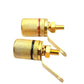Gold-plated 4mm banana plug terminals with fork-pin leads and red/black bands (pair)