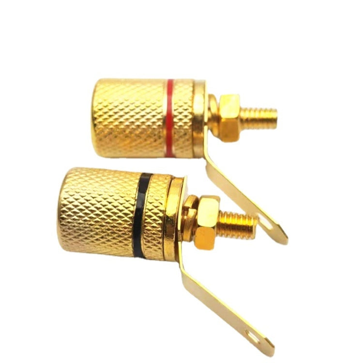 Gold-plated 4mm banana plug terminals with fork-pin leads and red/black bands (pair)