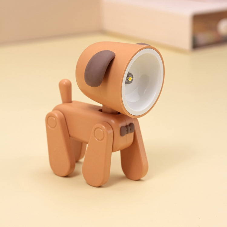 Warm brown cartoon mini table night light with orange accent and rotating head.