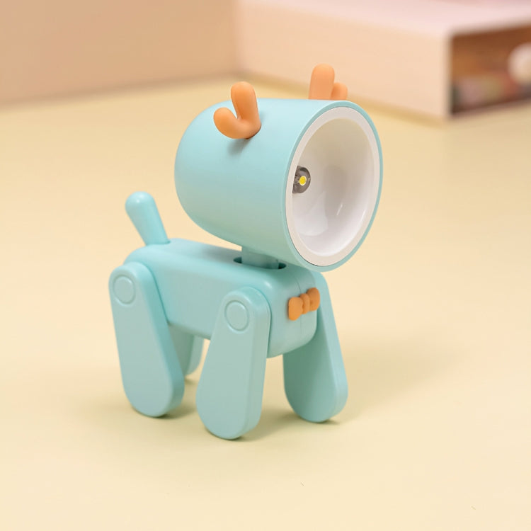 Sky blue cartoon mini table night light with orange head accent and rotating head.