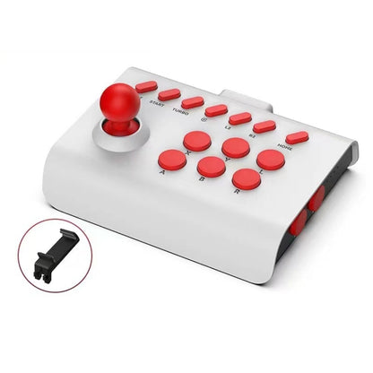 White and red Bluetooth wireless joystick gamepad with red thumb buttons and joystick
