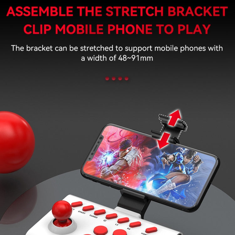 White and red joystick gamepad with stretch phone bracket and mobile screen mount