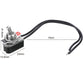 Mini toggle rocker switch with wire leads; shows 15 cm cable length and 23 mm base