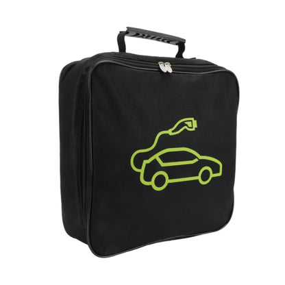 Black rectangular storage bag with handle and zipper, neon green car flame-retardant icon.