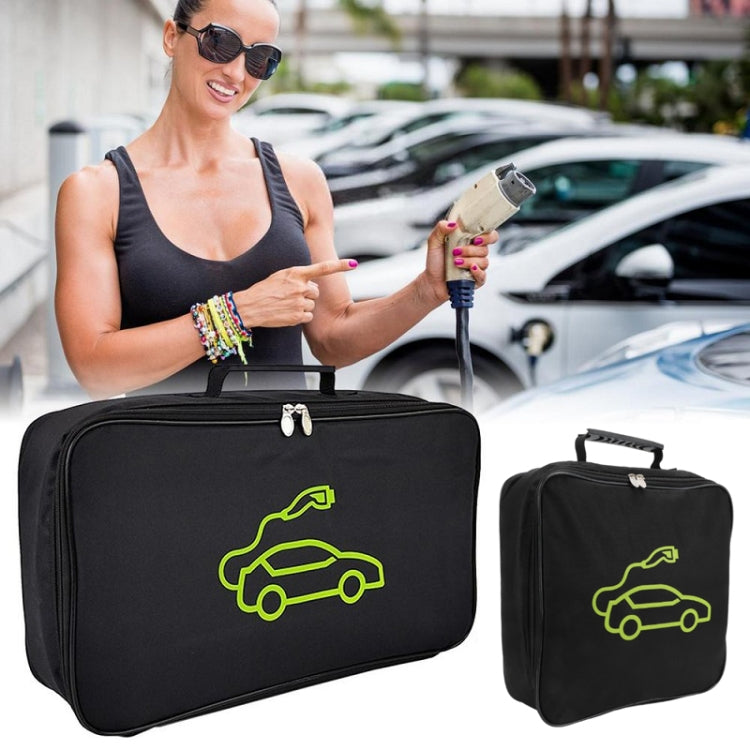 Set of black storage bags: large and small sizes with handle and neon green car icon.