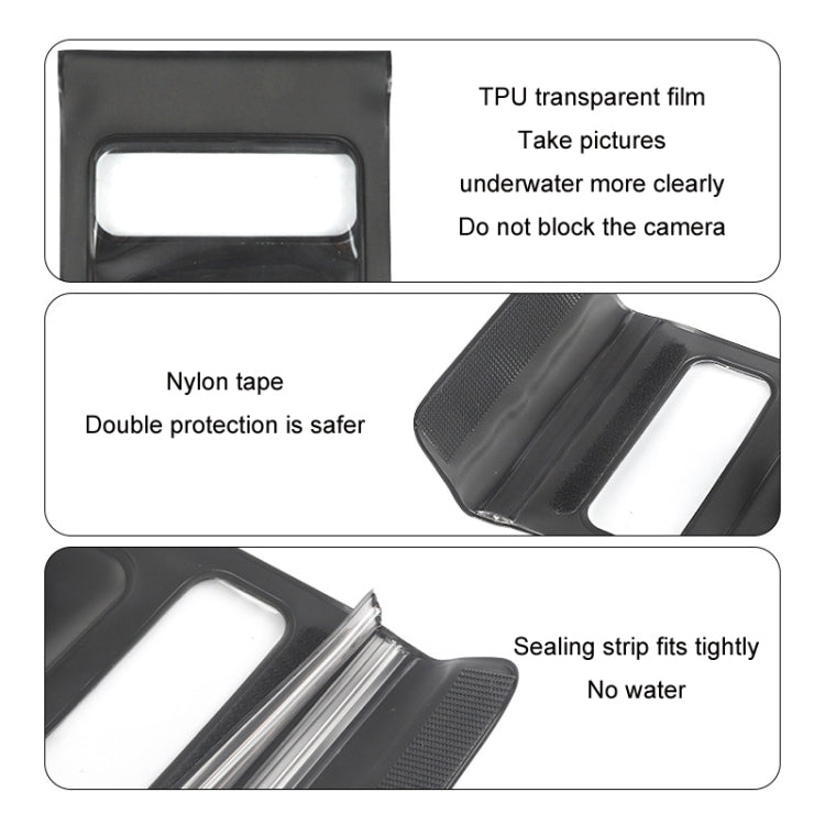 Black waterproof phone bracket with TPU clear film and sealing strip for protection