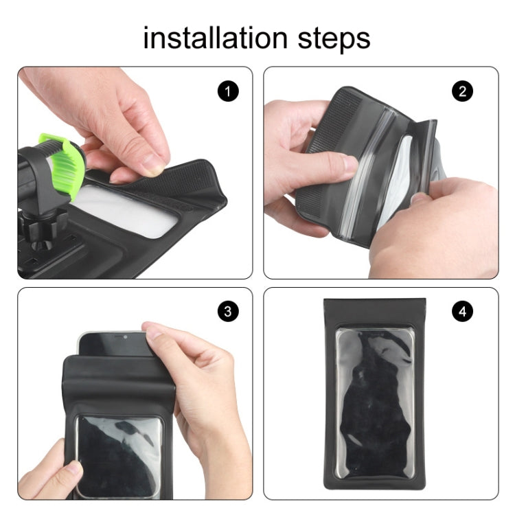 Installation steps for black waterproof phone bracket with sealing cover and mounting base