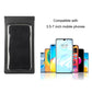 Black waterproof phone bracket with clear window, compatible with 3.5–7 inch phones