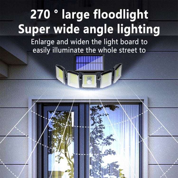 Solar LED wall light with motion sensor, four rectangular LED heads under a top solar panel